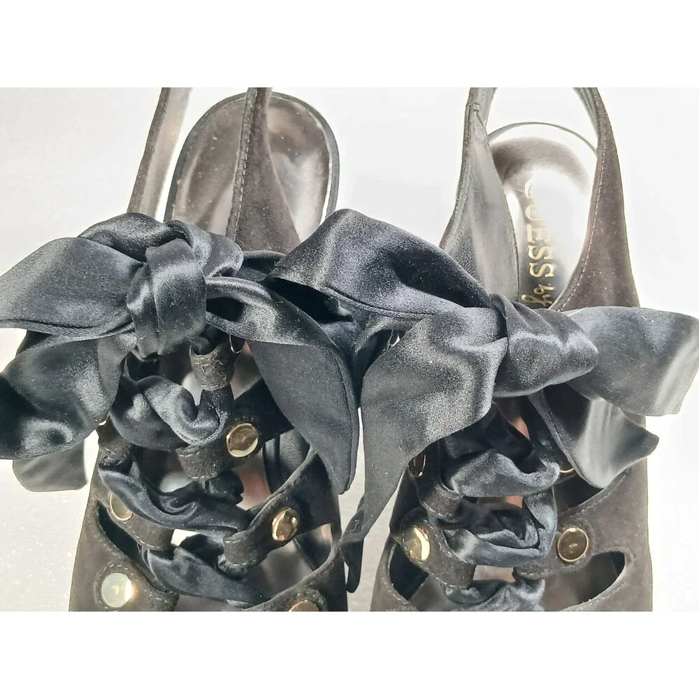 Guess by Marciano PManella Wedge Sandals – Black Multi Suede – Size 8 w/ Box